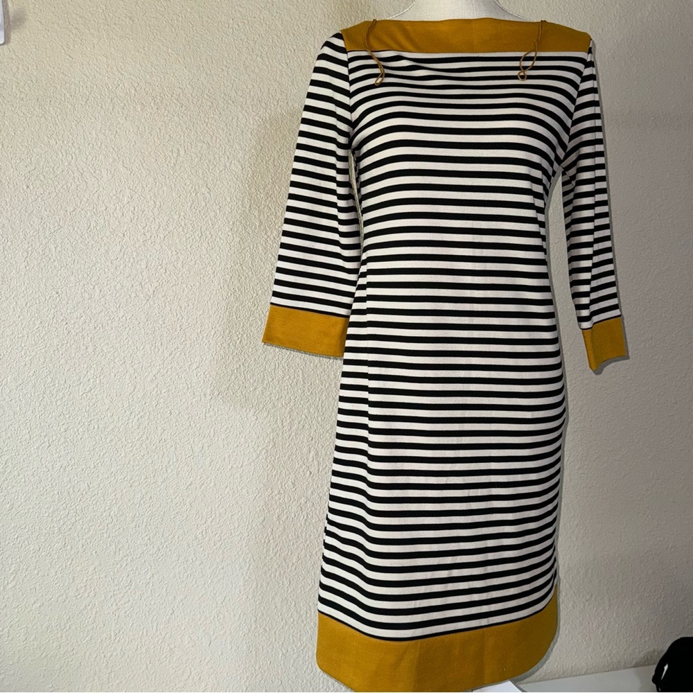 Isaac Mizbahi Striped Flattering Knit Dress Yellow, White and Black, Size Small